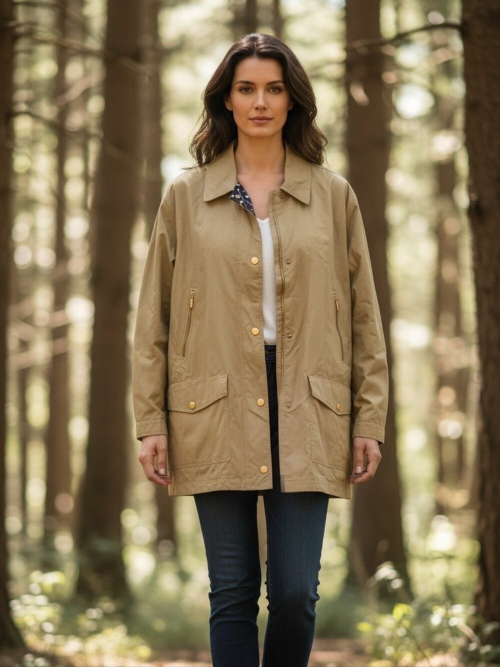 Escada Sport Lightweight Tan Utility Jacket with Gold Hardware